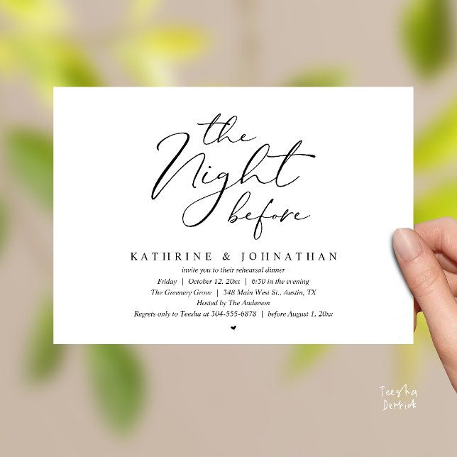 Romantic Wedding The Night Before Rehearsal Dinner Invitation (The Night Before Romantic Wedding Rehearsal Dinner Invitation Card in Black and White)