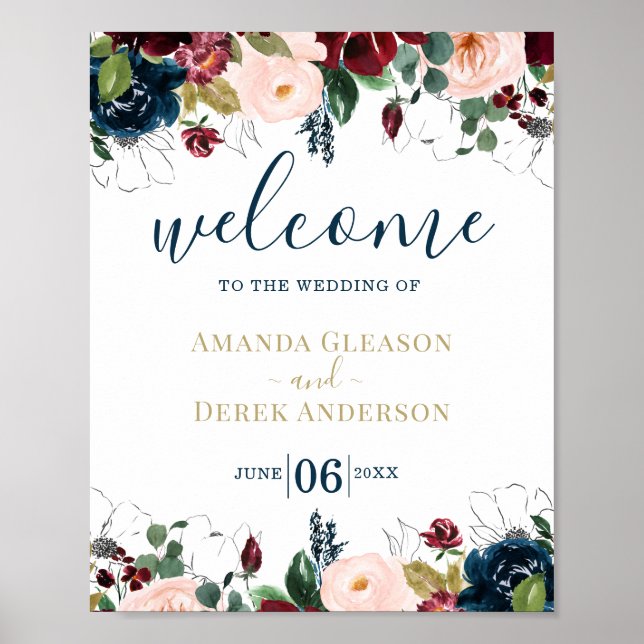 Romantic Wedding Theme Welcome Sign (Front)