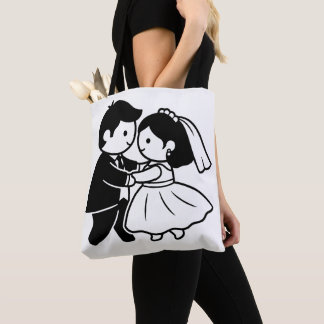 Romantic Wedding Tote Bag, Bride and Groom Dancing Bag