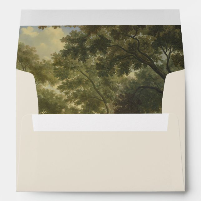 Romantic Wedding Vintage Forest Trees Painting Envelope (Back (Bottom))