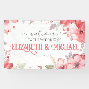 Romantic Wedding Watercolor Red Floral Customise Banner