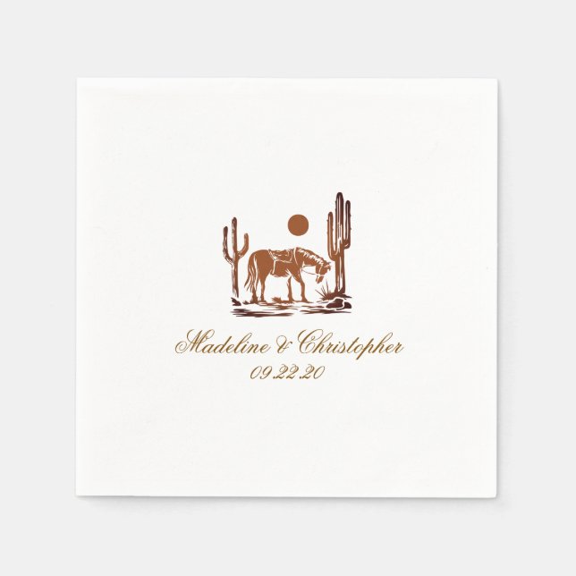 Romantic Western Dark Brown Wedding Napkin (Front)