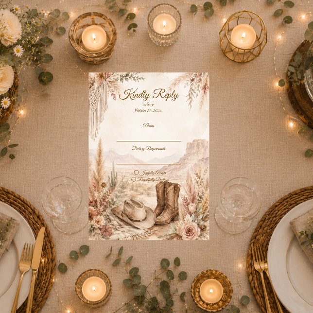Romantic Western Desert Wedding RSVP Card (Creator Uploaded)