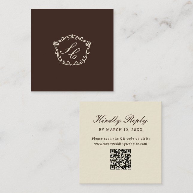 Romantic Western Monogram Wedding QR Code Enclosure Card (Front/Back)