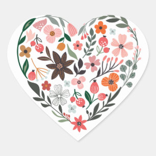 Romantic, Whimsical Flowers Heart Heart Sticker