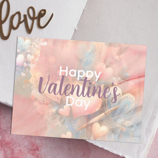Romantic Whimsical Pastel Hearts Valentine's Day Postcard (Creator Uploaded)