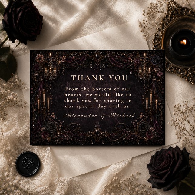 Romantic Whimsy Goth Wedding Thank You Card (Creator Uploaded)