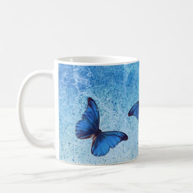 Romantic white and dark blue Butterfly Coffee Mug (Left)