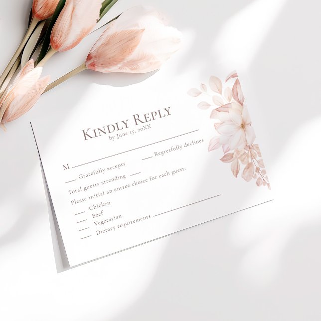 Romantic White and Pink Roses Wedding RSVP Card (Romantic White and Pink Roses Wedding RSVP Card on a sunny table with pale pink flowers.)