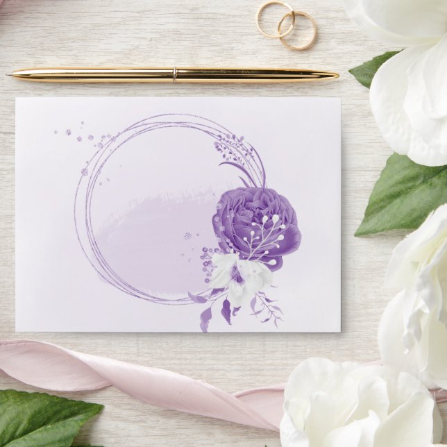 Romantic white and purple flowers wedding envelope (Wedding)