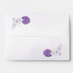 Romantic white and purple flowers wedding envelope