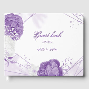 Romantic white and purple flowers wedding guest book