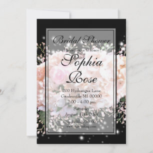 Romantic white & black lace hydrangeas pink roses invitation