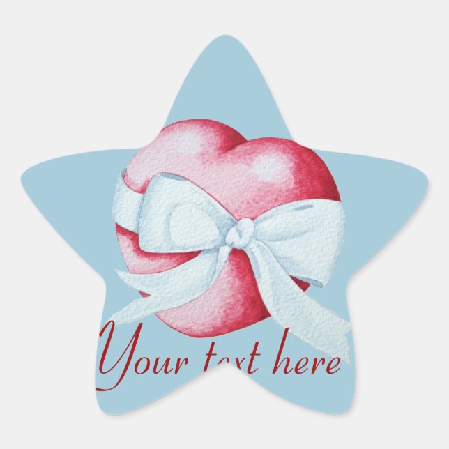 romantic white bow tied around red heart star sticker (Front)