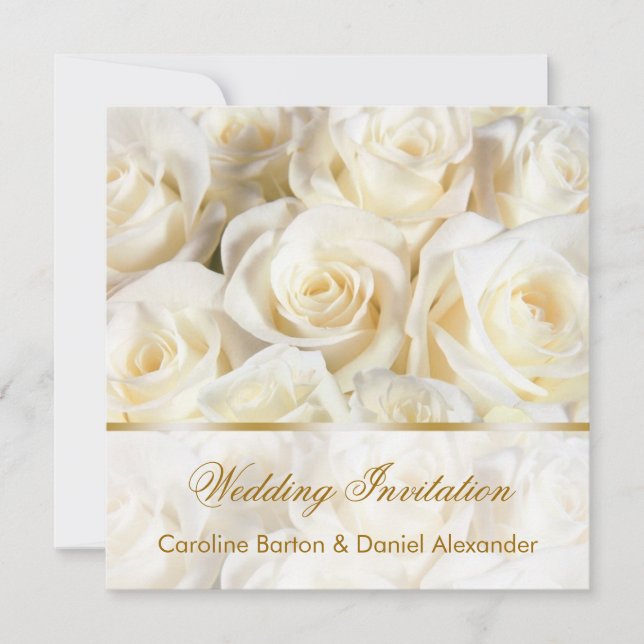 Romantic white - cream roses Wedding Invitation (Front)