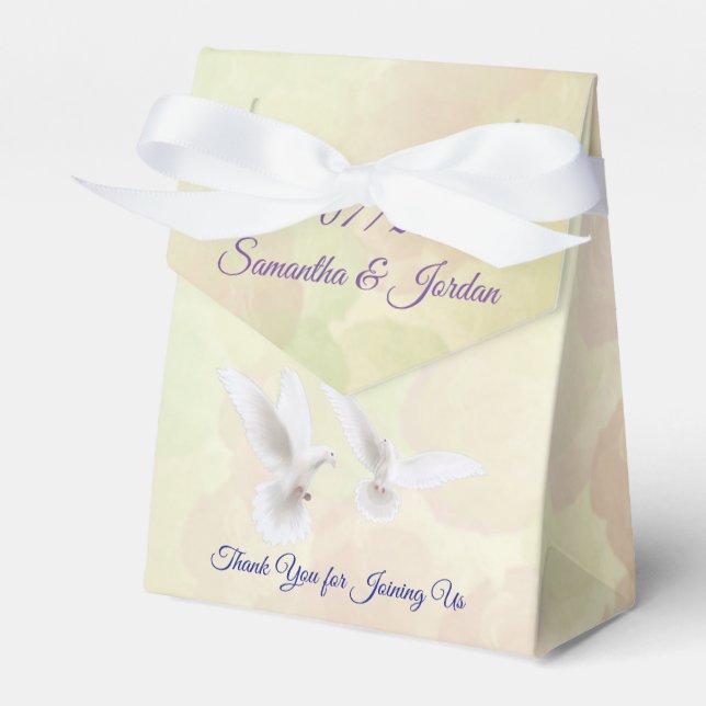Romantic White Doves Personalised Wedding Favour Box (Front Side)