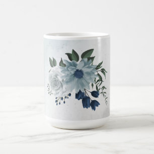 romantic white dusty &navy blue floral coffee mug