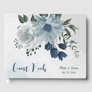 romantic white dusty &navy blue floral greenery gu guest book