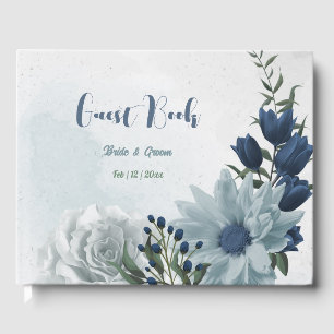 romantic white dusty &navy blue floral greenery guest book