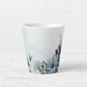 romantic white dusty &navy blue floral latte mug