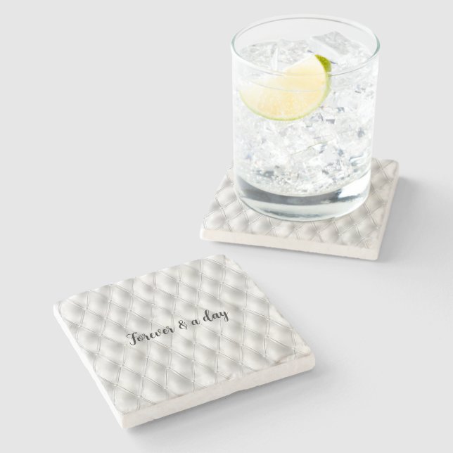 Romantic White Faux Leather Stone Coaster (Side)