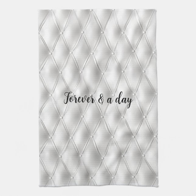 Romantic White Faux Leather Tea Towel (Vertical)