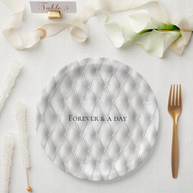 Romantic White Faux Leather Wedding Paper Plate (Wedding)