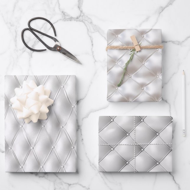 Romantic White Faux Leather Wedding Wrapping Paper Sheet (Front)