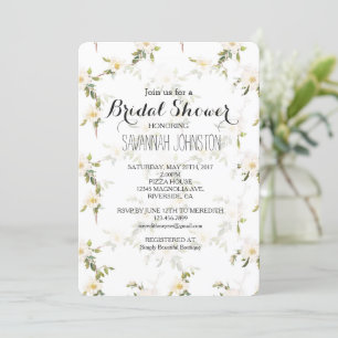 Romantic White Floral Bridal shower Invitation