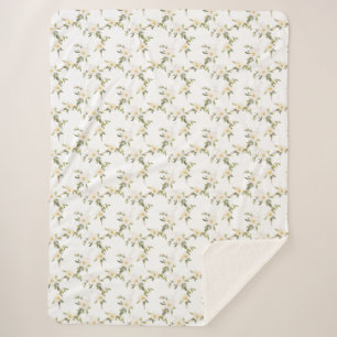 Romantic White Floral  Sherpa Blanket