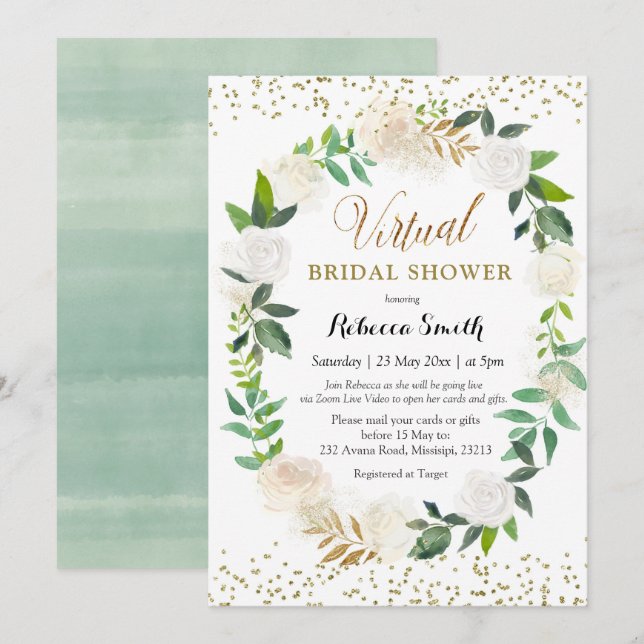 Romantic White Floral Virtual Bridal Shower Invitation (Front/Back)