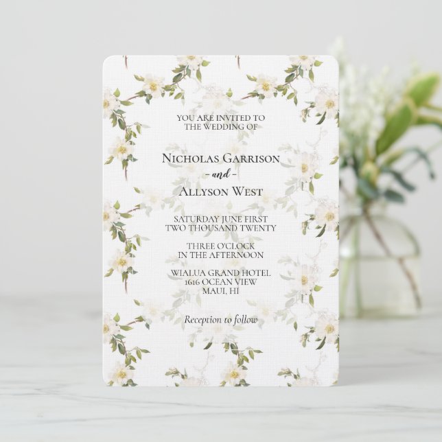 Romantic White Floral Wedding Invitation (Standing Front)