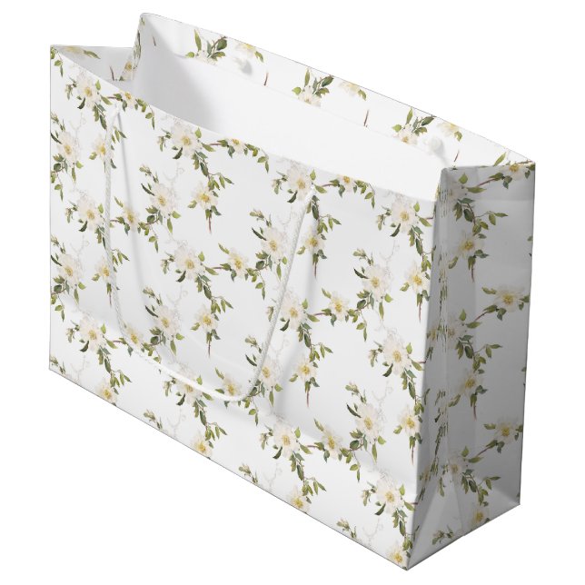 Romantic White Floral Wedding Large Gift Bag (Front Angled)