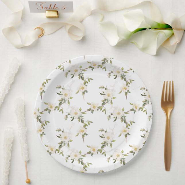 Romantic White Floral Wedding Paper Plate (Wedding)