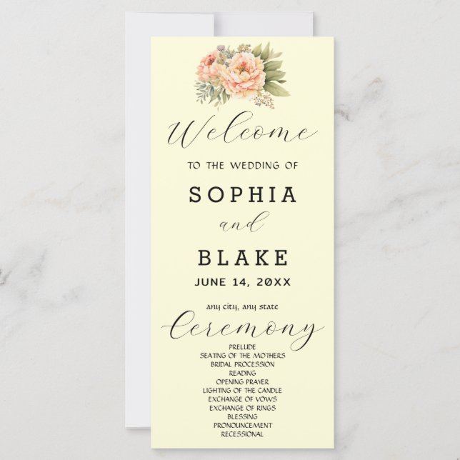 Romantic White Floral Yellow Wedding Program (Front)