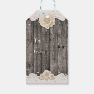 Romantic White Flower & Pearls Rustic Wood Gift Tags