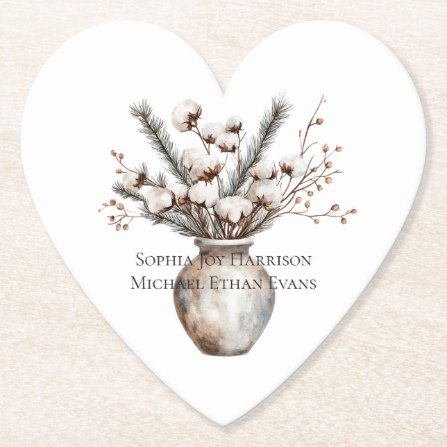 Romantic White Flowering Tree in Vase Wedding Paper Coaster (Front)