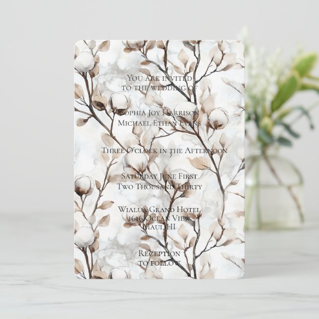 Romantic White Flowering Tree Wedding Invitation (Standing Front)