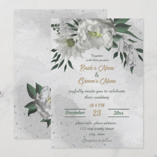 romantic white flowers botanical wedding  invitation