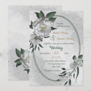 romantic white flowers geometric wedding  invitation