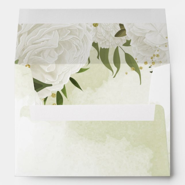 Romantic white flowers green leaves wedding envelope (Back (Bottom))