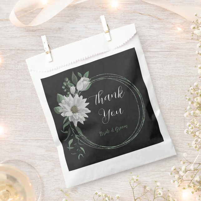 romantic white flowers & green leaves wedding favour bags (Clipped)