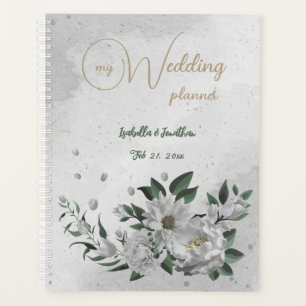 romantic white flowers & green leaves wedding planner
