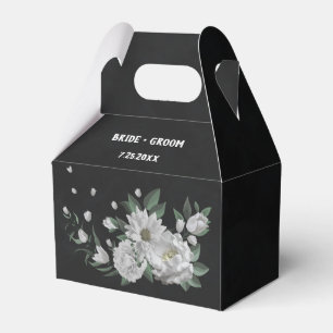 romantic white flowers greenery black wedding favour box