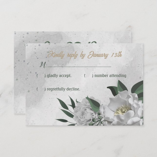 romantic white flowers greenery botanical wedding  RSVP card (Front/Back)