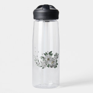 romantic white flowers greenery water bottle