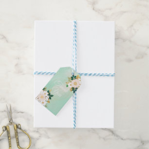 Romantic White Flowers Mint Watercolor Design Gift Tags