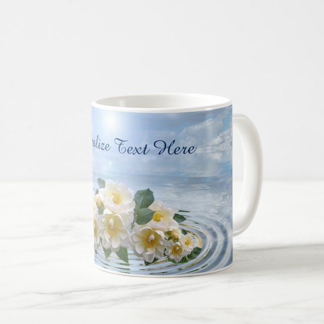 Romantic White Flowers on Ocean to Personalise Coffee Mug (Front Right)