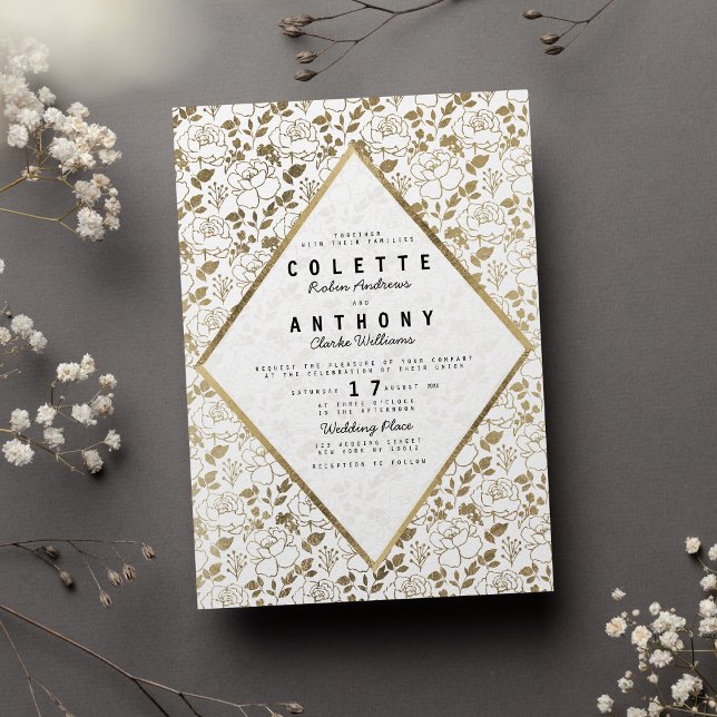 Romantic white gold floral luxury wedding invitation (Romantic white gold floral luxury wedding )
