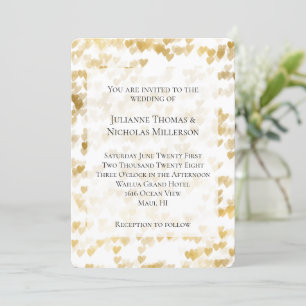 Romantic White Gold Hearts Wedding   Invitation